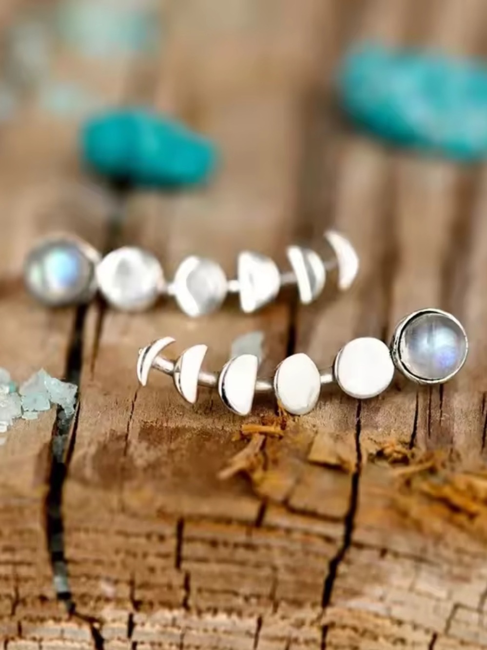 Opal Unique Moon Phase Climber Space Galaxy Planet Star Science Silver Earrings - Picture 4 of 4